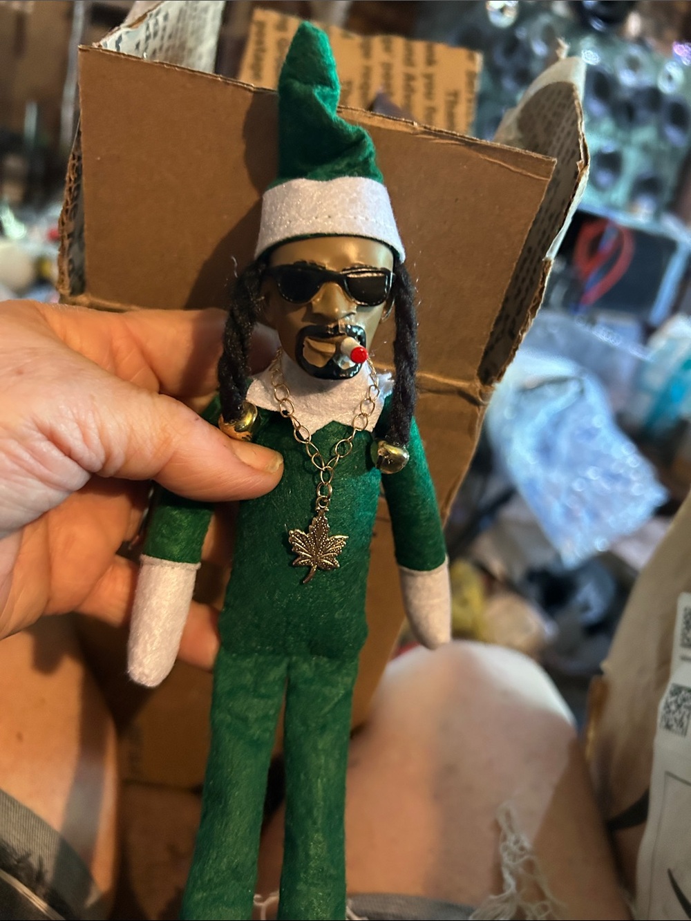 Green Holiday Elf Decor Doll with Pendant